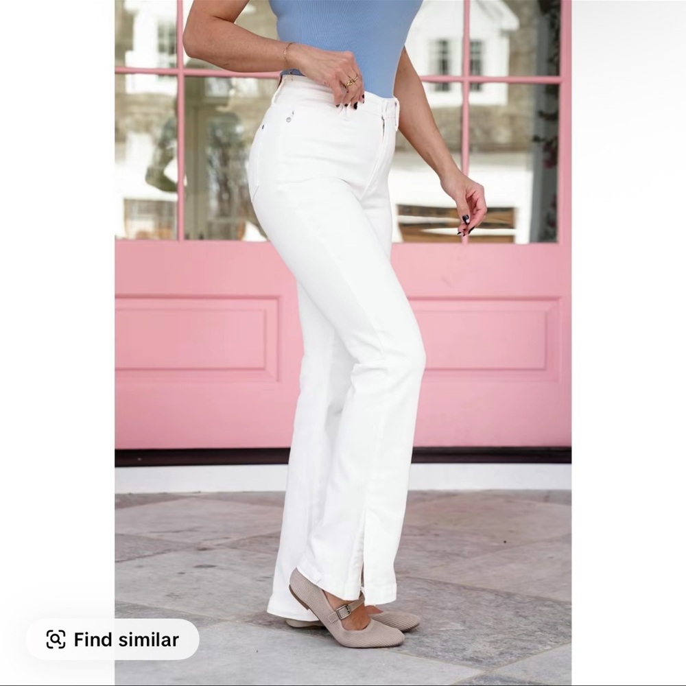 Judy Blue High Rise White Slim Bootcut Jeans with Side Slit